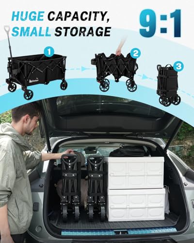 Gonex 38" L Collapsible Wagon Cart Foldable, 220L Folding Utility Cart - color: Black