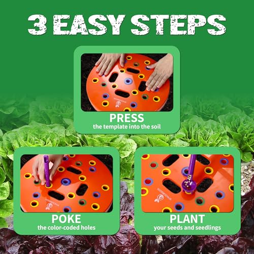 Seed Spacer Tool Bundle with Row Seeder for Pots, Trays and Raised Beds Kit | Color-Coded Layout | Even Placement | Quick Soil Imprints | Reusable Design | Beginner Friendly