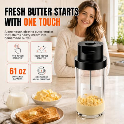 61oz Electric Butter Churn, One-Touch Butter Maker with 6-Slot Steel Paddle - size: Medium