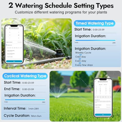 2 Zones WiFi Water Timer Brass Inlet and Outlet, Sprinkler Timer for Garden Hose, APP Remote Control WiFi Hose Timers with Gateway, Voice Control with Alexa, Rain Delay and Manual Mode for Watering - color: Black Grey