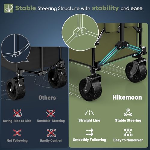 HIKEMOON 150L Collapsible Wagon Compact with Big Wheels, 420LBS Green - color: Army Green