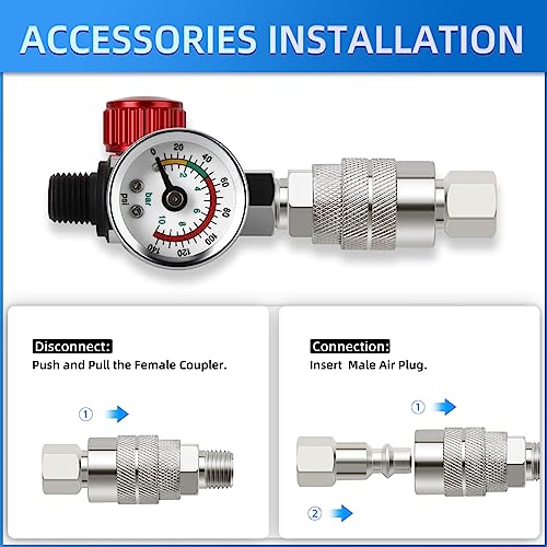MEANLIN MEASURE Air Adjusting Regulator Valve,with 140 PSI Gauge, 1/4" NPT Inlet with 140 PSI Gauge for Spray Paint Gun and Air Tools