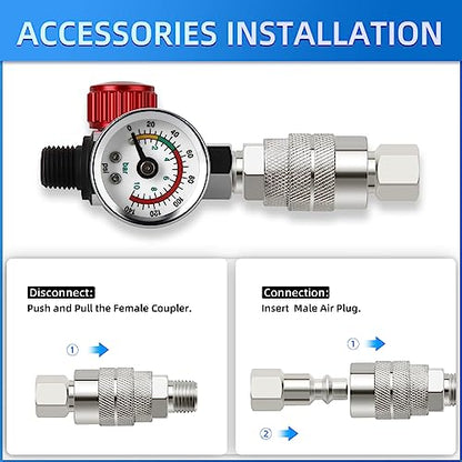 MEANLIN MEASURE Air Adjusting Regulator Valve,with 140 PSI Gauge, 1/4" NPT Inlet with 140 PSI Gauge for Spray Paint Gun and Air Tools