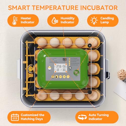 25 Egg Incubators for Hatching Eggs with Automatic Turner, Digital Temperature & Humidity Control, Built-in Egg Candler, External Water Refill, for Hatching Chicken, Duck,Goose, Home, School Use