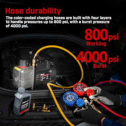 XtremepowerUS HVAC Vacuum Pump Manifold HVAC R134a, R12, R22, R410a, A/C Refrigeration R134, R134 Quick Connector AC Manifold Gauge Air Conditioner Oil Bottle w/Bag (3.5CFM) - size: 3.5CFM