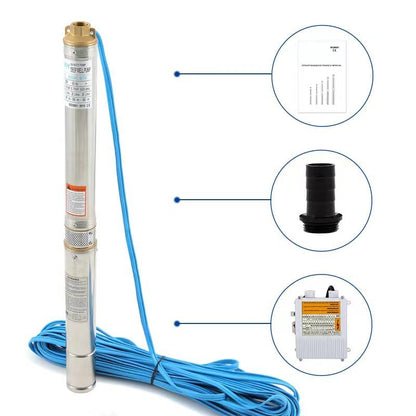 3 Inch Bore Deep Well Submersible Pump 110V 1/3HP Water Well Pump 157ft Head 18.5GPM Impeller Deep Well Pump with External Control Box for Water Tower Industrial Agricultural Irrigation Home Use - size: 3SDM207-110V/60Hz-1/3HP