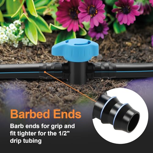 8 Pack Drip Irrigation 1/2 Inch Barbed Shut Off Valve, Drip Line 1/2" In-Line Ball Valve Parts for 1/2 Inch 16mm Drip Irrigation Tubing for Drip Sprinkler Systems - size: 1/2" Barbed Valve
