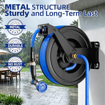 SPECILITE Hot/Cold Retractable Garden Hose Reel 50ft x 5/8", Blue - color: Blue