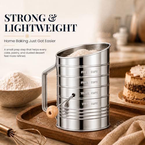 Bellemain Stainless Steel Flour Sifter for Baking with Hand Crank - 5 Cup - size: 5 Cup