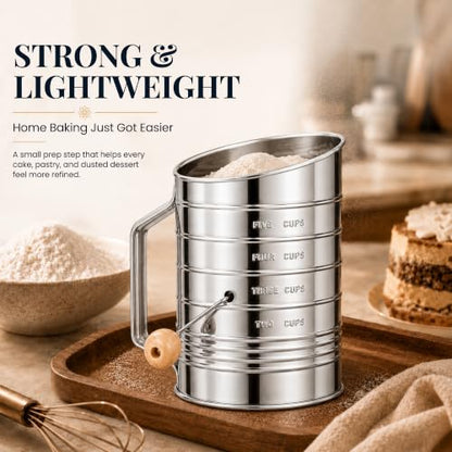Bellemain Stainless Steel Flour Sifter for Baking with Hand Crank - 5 Cup - size: 5 Cup