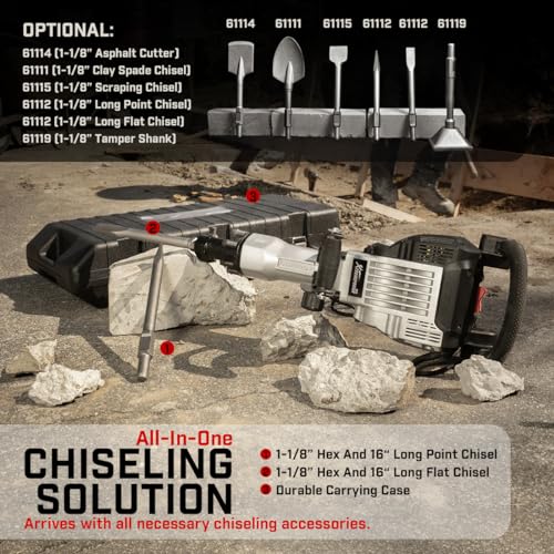 XtremepowerUS 3600W Electric Demolition Jack Hammer Point Chisel Bits Construction Concrete Breaker Punch Drill DIY Floor Drill 2 Chisel Bits (Flat Chisel & Point Chisel) with Case - style: 3600W Demolition Jack Hammer