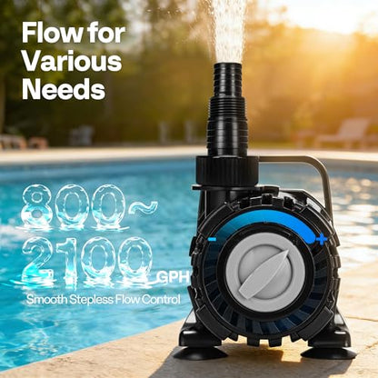 VIVOHOME 120W Pond Pump, 800-2100GPH Adjustable Flow Submersible Water Pump - size: 800-2100GPH