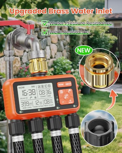 Sprinkler Timer 4 Zone with Brass Inlet Water Timer for Garden - size: 4 Outlet