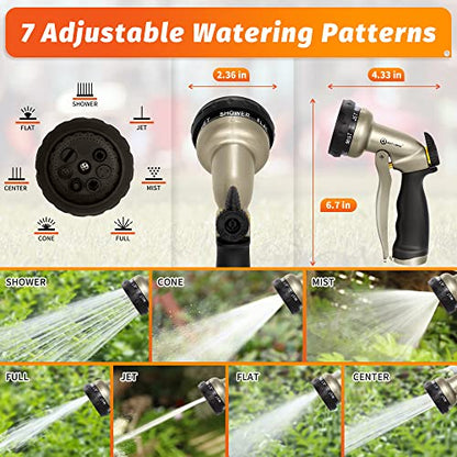 AUTOMAN Garden Hose Nozzle - 7 Patterns Sprayer, 100% Metal High Pressure Spray Nozzle, Labor-Saving Design, Heavy Duty Water Hose Nozzle for Garden Watering, Car Washing, Window Cleaning,Pets Bathing - color: Metalic Sand