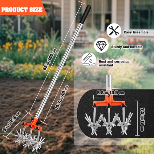 Rotary Cultivator, Adjustable Garden Hand Tiller - Hand Cultivator Tool