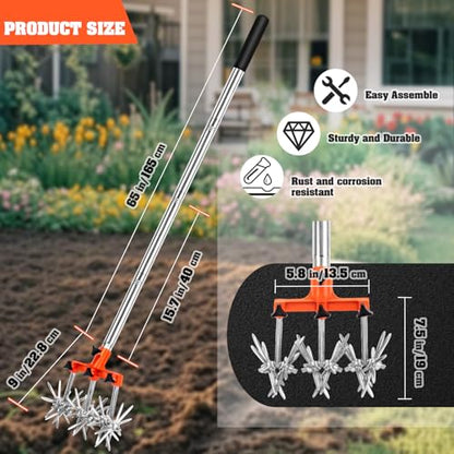 Rotary Cultivator, Adjustable Garden Hand Tiller - Hand Cultivator Tool