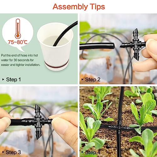 1/4" Drip Irrigation Cross Fittings, 45 Pieces Barbed 4-Way Cross Irrigation Parts for 1/4 Inch Drip Tubing, Drip Line 4-way Tee Connectors T Parts for Sprinkler Garden Lawn - size: 4/7mm Cross-40P