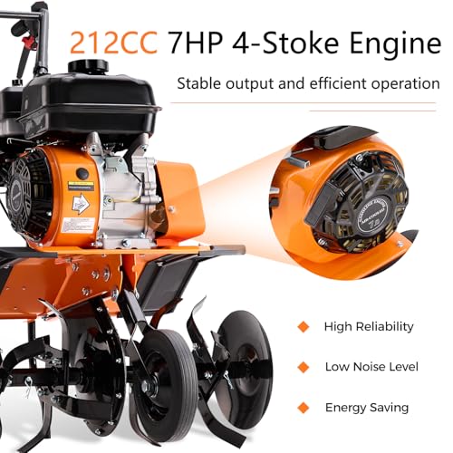 212CC Gas Tiller, Rototiller Gas Powered, 22" Adjustable Width