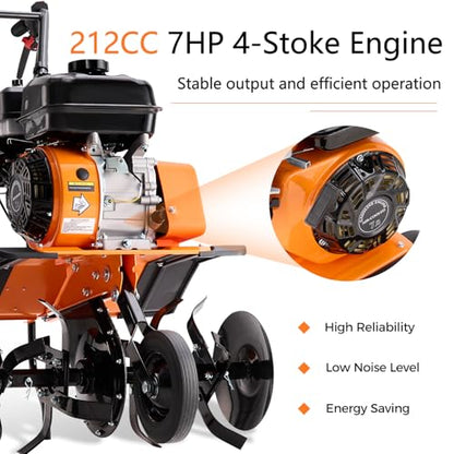 212CC Gas Tiller, Rototiller Gas Powered, 22" Adjustable Width