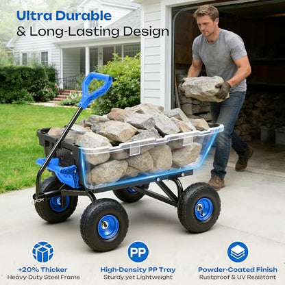 Wheelbarrow Garden Dump Cart Wagon 4 Cu.Ft. | Upgrade 10" All Terrain Pneumatic Tires,DIY Expansion over 900LBS Capacity, Transportation in Yard, Farm, Garden,Blue - color: 900lbs|blue