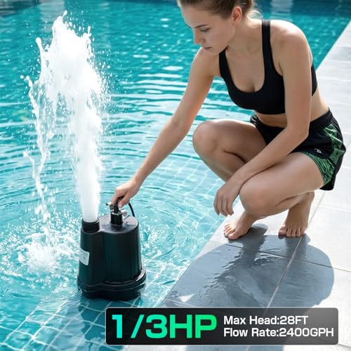 D-HONOR Sump Pump Submersible Utility Water Pump 1/3HP 2400GPH - size: 1/3HP 2400GPH