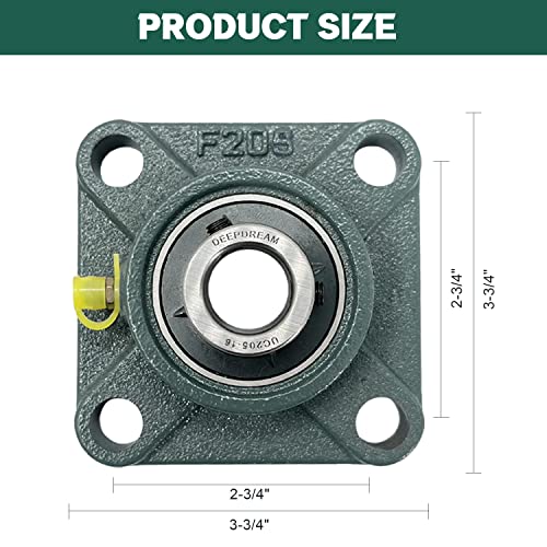 4 PCS of DEEPDREAM UCF205-16 Pillow Block Bearings, 1 inch Bore, Square Flange Mounted Pillow Block Bearing, 4-Bolt Flange Bearing, Self Alignment - size: UCF205-16-4PSC