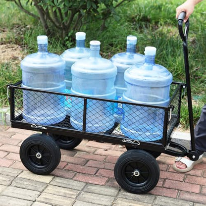 Wagon with Removable Sides - Can be Used in Farms, Warehouses etc - Dump Cart - Solid Black Wheels - color: Black Solid Wheels