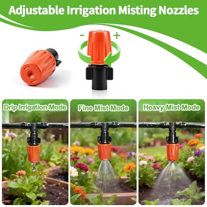 RedChili 240 Pack Drip Irrigation Fittings Kit for 1/4" Tubing, Include Misting Nozzles, Drippers, Stakes, Flat Tees, Single Barbs, Couplers, Valves, Tees, Elbows, Plugs, Crosses for Garden Irrigation - size: 1/4" Connection Kit-240P