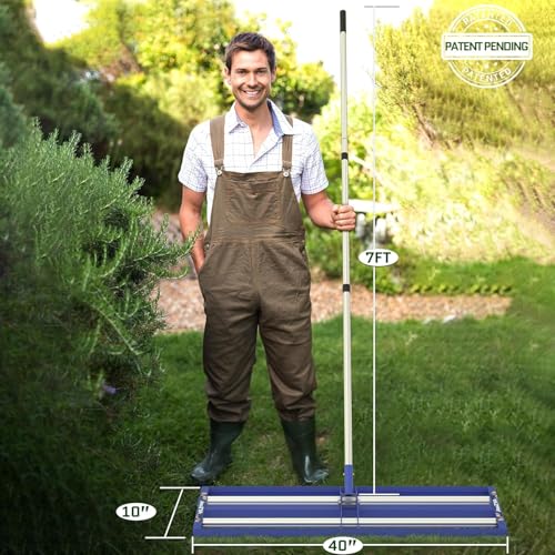 Updated Lawn Leveling Rake 40"x10", Lawn Leveler with Aluminum Rollers - size: 40''x10'' Blue