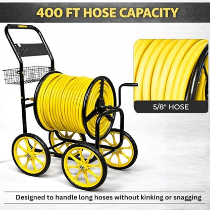 Garden Hose Reel Cart, Heavy Duty Hose Reel with Wheels, Outdoor Water Hose Reel for Backyard, Garden, or Lawn, Metal Hose Carts (400ft Hose Carriage) - size: 400ft Hose Carriage