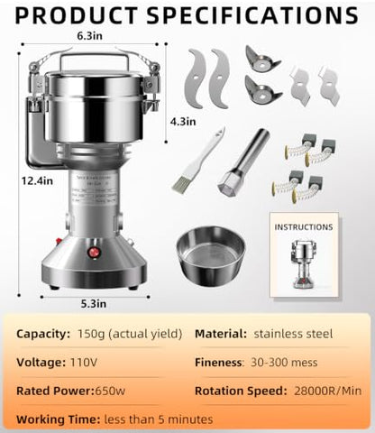 Electric Grain Mill 150g Home Flour Mill for Wheat Rice Corn Herbs Spices - size: 150g