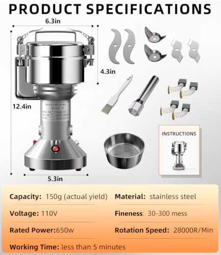 Electric Grain Mill 150g Flour Mill Home for Wheat Corn Rice Spices Herbs - size: 150g