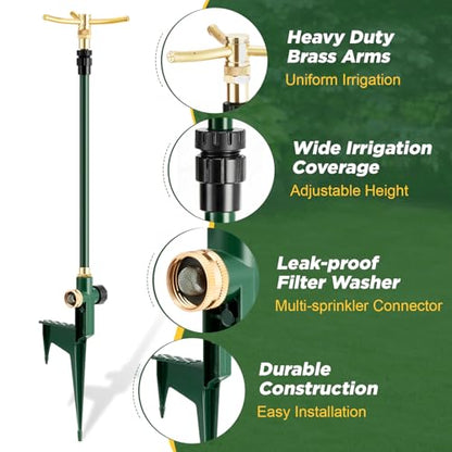 2 PCS 3-Arm Garden Sprinkler, Lawn Sprinkler with Adjustable Base - style: 2 Pack 3-arm sprinklers