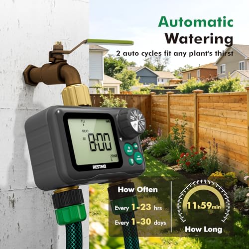 RESTMO Remote Control Brass Sprinkler Timer for Outdoor Hose Faucet 2 Zone - color: Gray