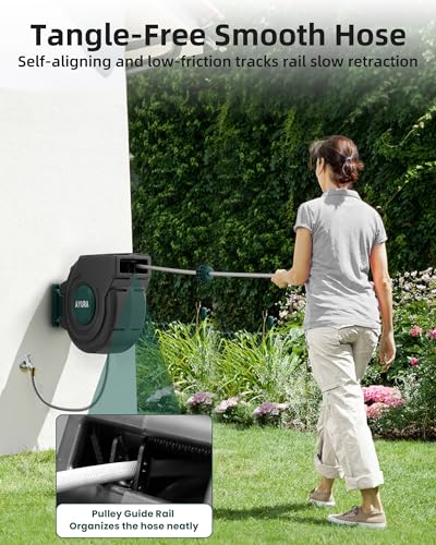 Retractable Garden Hose Reel 1/2 Inch x 100 ft,Automatic Slow Rewind System