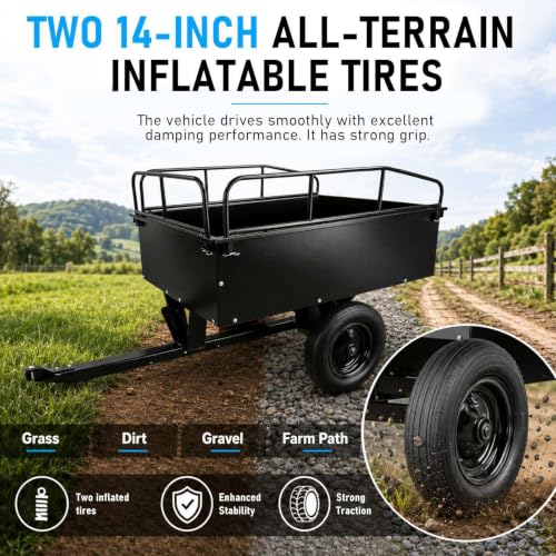 800LBS Steel ATV Dump Trailer, Tow Behind Cart for Lawn Tractor Mower