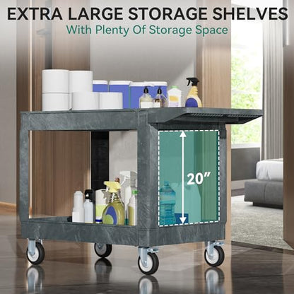 YITAHOME 2 Tier Heavy Duty Plastic Utility Cart 45 x 25 Inch, Grey - color: Gray