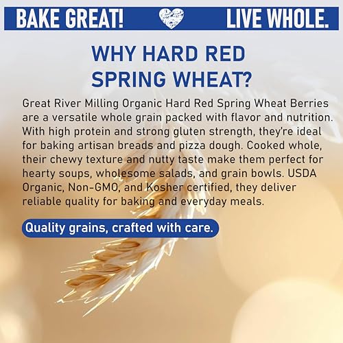 Great River Milling Organic Hard Red Spring Wheat Berries, Non-GMO, 25 lb