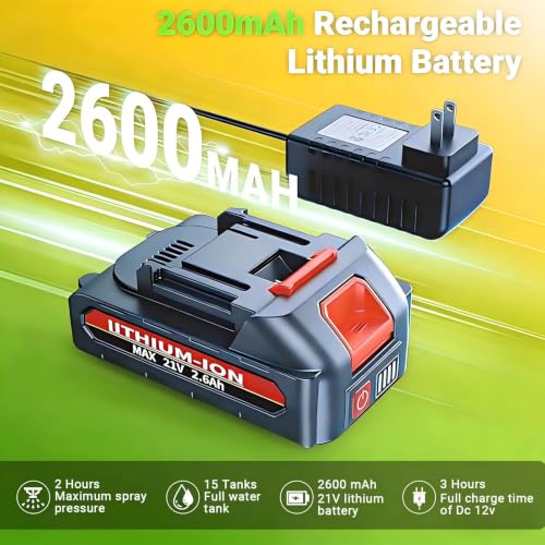 WFH Battery Powered Backpack Sprayer, 5.3 Gal, 100 PSI, 21V 2.6Ah Battery