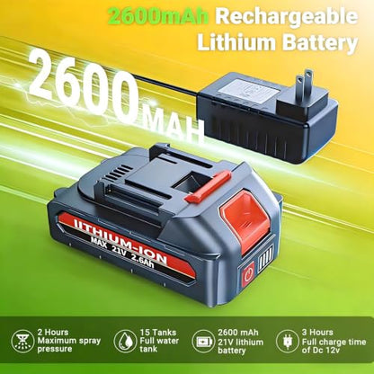 WFH Battery Powered Backpack Sprayer, 5.3 Gal, 100 PSI, 21V 2.6Ah Battery