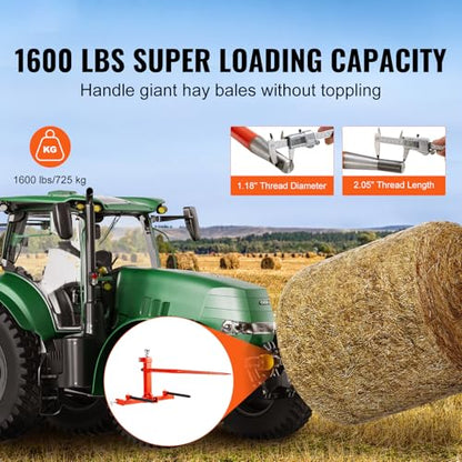 Happybuy 49" Hay Spear, 1600lbs Capacity, Three-Point Hitch Attachment with 2 Stabilizer Spears, Quick Attach Forks