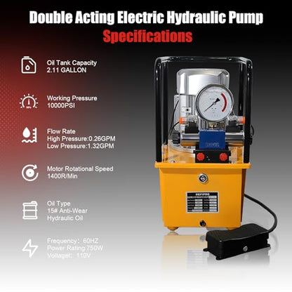 Electric Hydraulic Pump Double Acting 10000 PSI 8L Hydraulic Power Pack