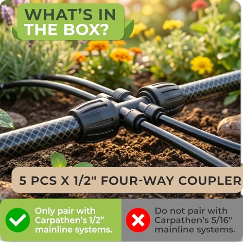 CARPATHEN 1/2" to 1/4" Barbed Tee Quick Connector, 4 Way Fittings, Parts