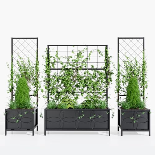 Zhongma Sturdy Raised Garden Bed with Trellis (15.75 x 35.43 x 48.8 in) for Vegetables Flower, Planter Box for Backyard Patio Balcony - size: 15.75 x 35.43 x 48.8 in
