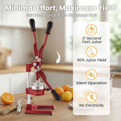 Cast Iron Manual Hand Press Juicer for Citrus & Pomegranate,Deep Red - color: Deep Red