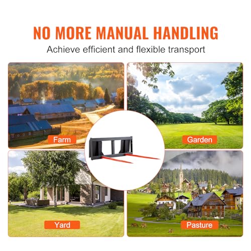 VEVOR 49" Hay Spear, Bale Spears 3000lbs Loading Capacity, Skid Steer Loader Tractor Attachment 2pcs Spears, Quick Attach Spike Forks - style: 49" Horizontal Assembly