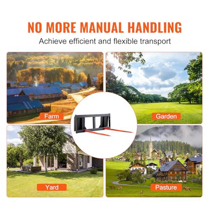 VEVOR 49" Hay Spear, Bale Spears 3000lbs Loading Capacity, Skid Steer Loader Tractor Attachment 2pcs Spears, Quick Attach Spike Forks - style: 49" Horizontal Assembly