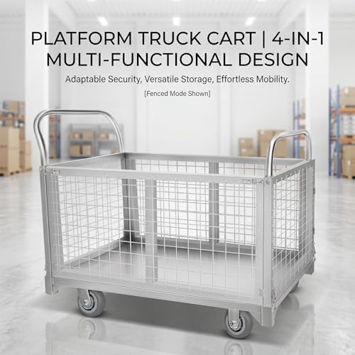 Heavy Duty Foldable Mesh Cage Wagon 39"x24" 1800 LBS 4-Wheel Flat Bed Cart with Weather-Resistant Construction