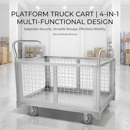 Heavy Duty Foldable Mesh Cage Wagon 39"x24" 1800 LBS 4-Wheel Flat Bed Cart with Weather-Resistant Construction