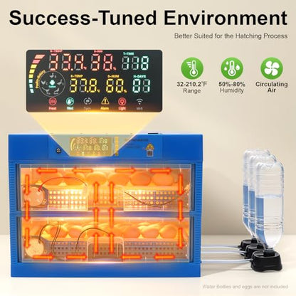 128 Eggs Incubator, Fully Automatic Egg Hatcher with LED Display & Automatic Egg Turning, Digital Poultry Hatcher for Chicken, Duck, Goose, Quail, Peacock Eggs (128) - size: 128